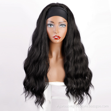 Synthetic Natural Hair Headband Wig Heat resistant Black Color Body Wave Curly Kinky Straight Free Sample Grip Headband Wig